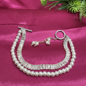 Stellar Pearl & Baguette Silver Bracelet