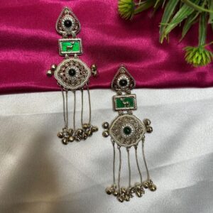 Kashmiri Moonstone-Green Heritage Jhumka