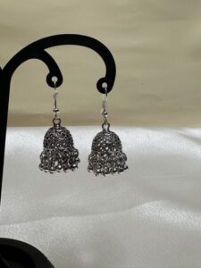 Silver-Tone Oxidized Lattice Jhumka