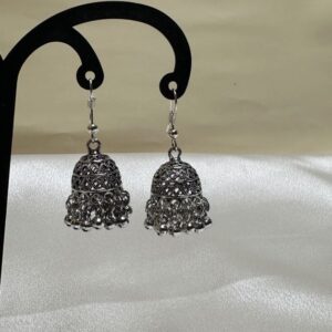 Silver-Tone Oxidized Lattice Jhumka