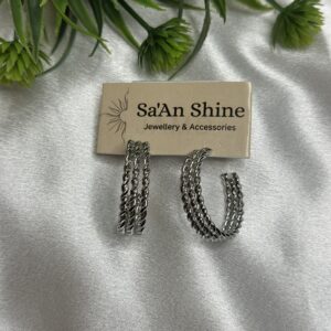 Silver Triple-Twist C-Hoop Earrings.