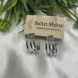 Silver Trinity Wave Hoops