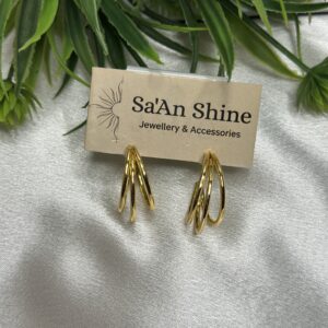 Golden Trinity Wave Hoops